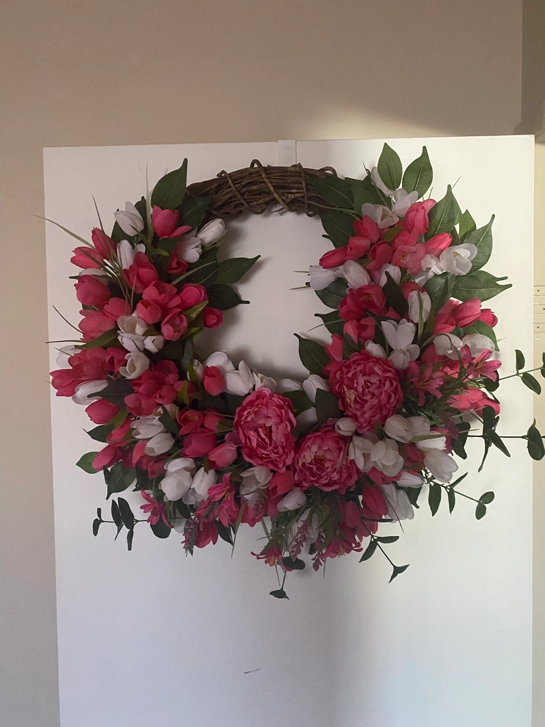 Spring Floral Wreath with Tulips and Peonies