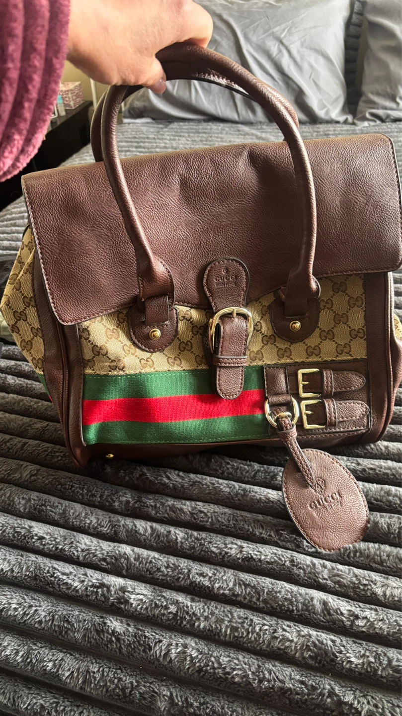 Gucci canvas and leather trim handbag