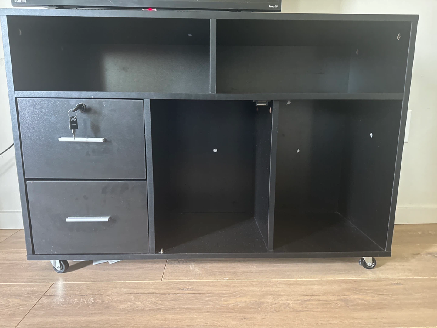 Black Rolling Storage Cabinet with 2 Drawers