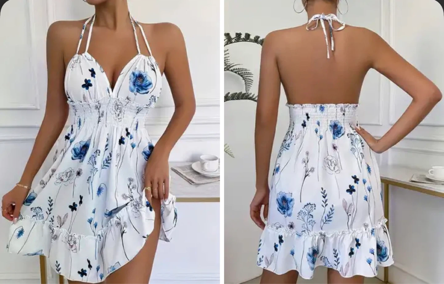 Floral Halter Neck Mini Dress. Size large