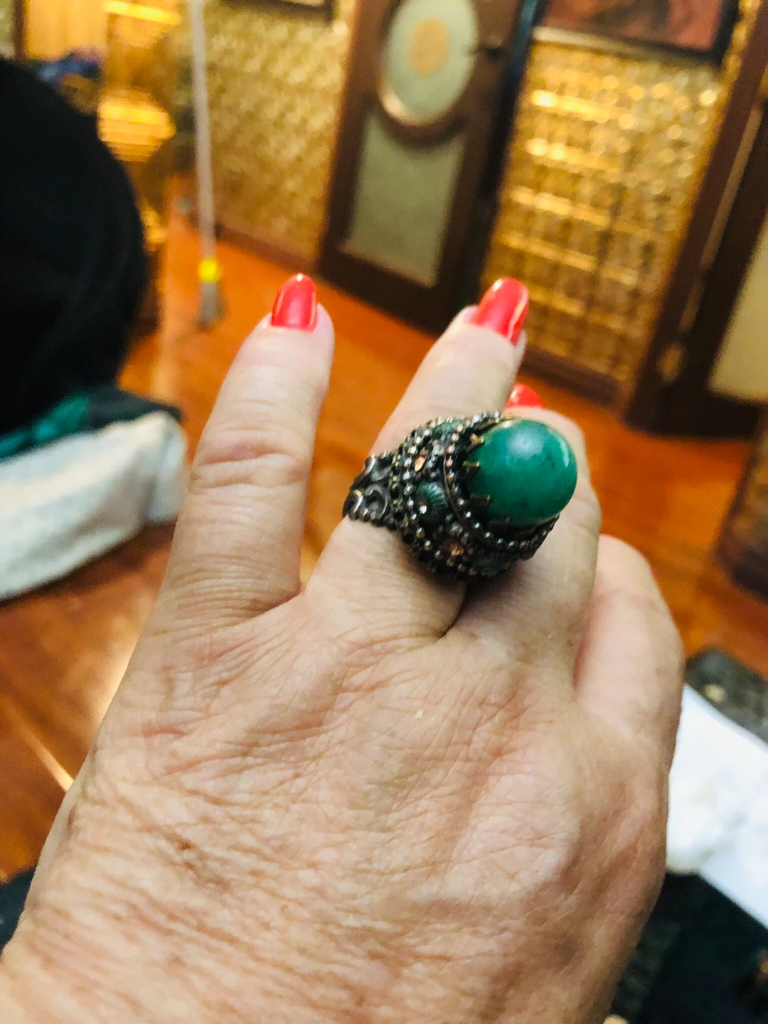 Vintage Jade Stone Statement Ring - photo 3
