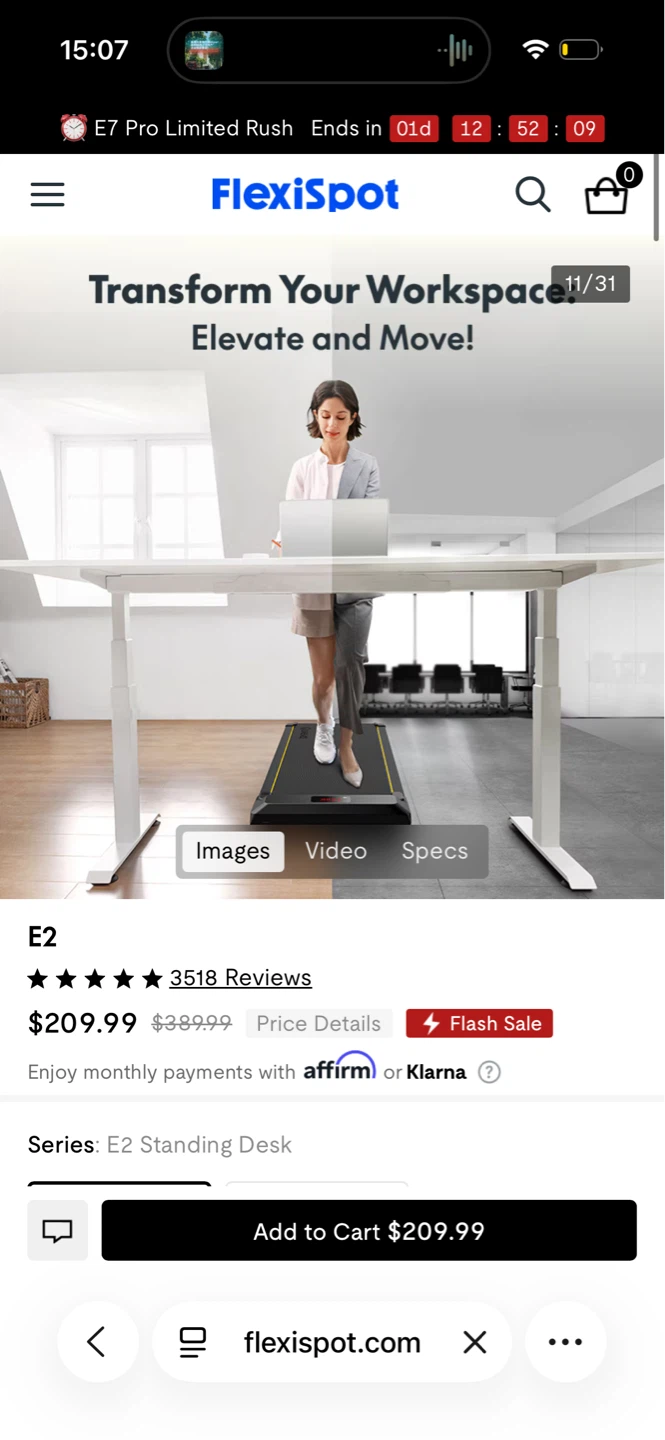 85%off! Flexspot standing table E2（48’X24’）
