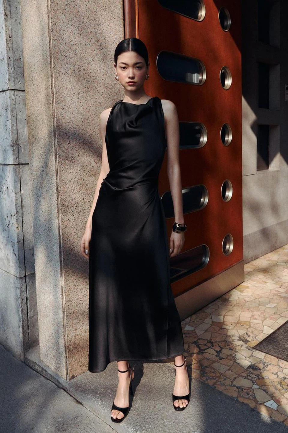 ZARA Black Satin Long Dress ⚽️