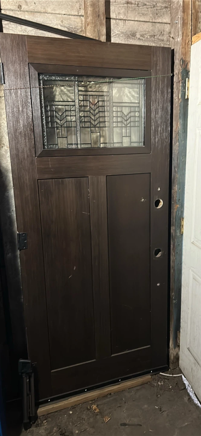 Dark Wood Entry Door with Stained Glass Window - photo 3