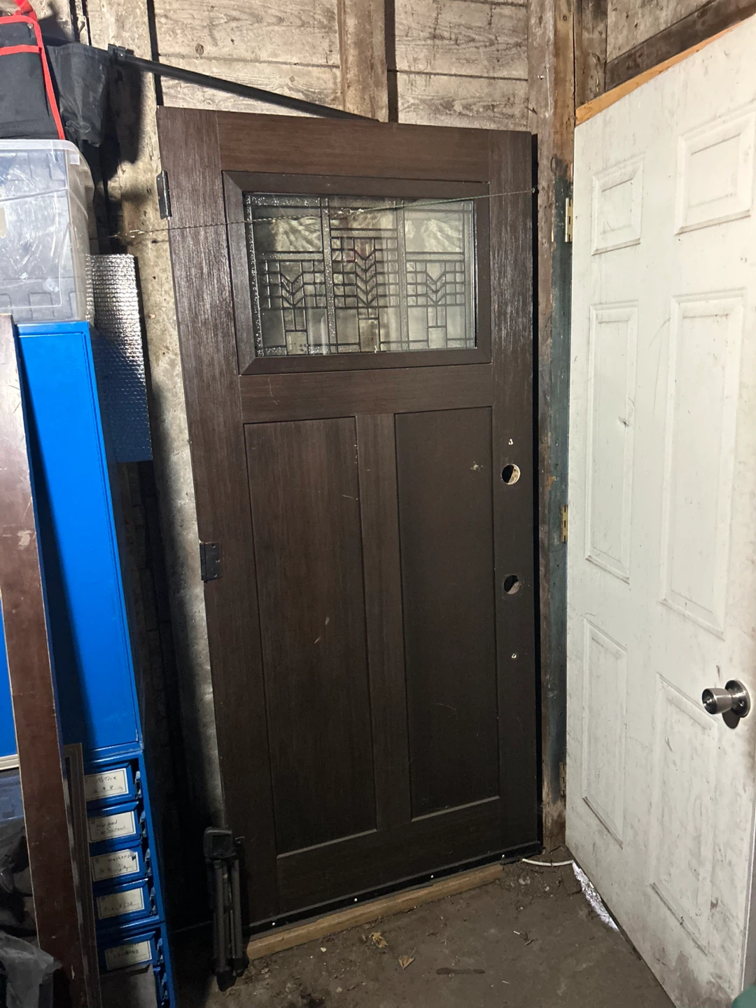 Dark Wood Entry Door with Stained Glass Window - photo 2