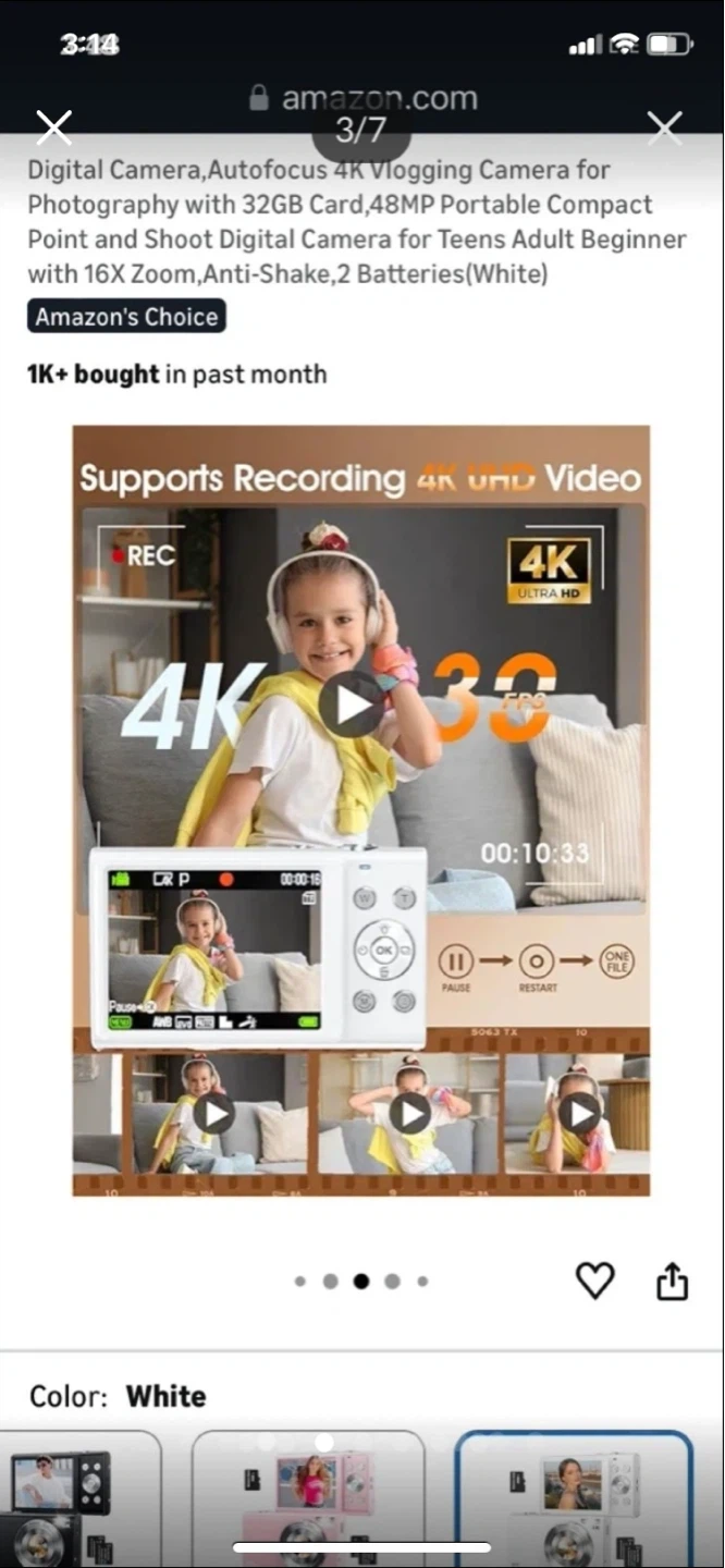 ⚽ Digital Camera Autofocus 4K Vlogging Camera White - photo 3