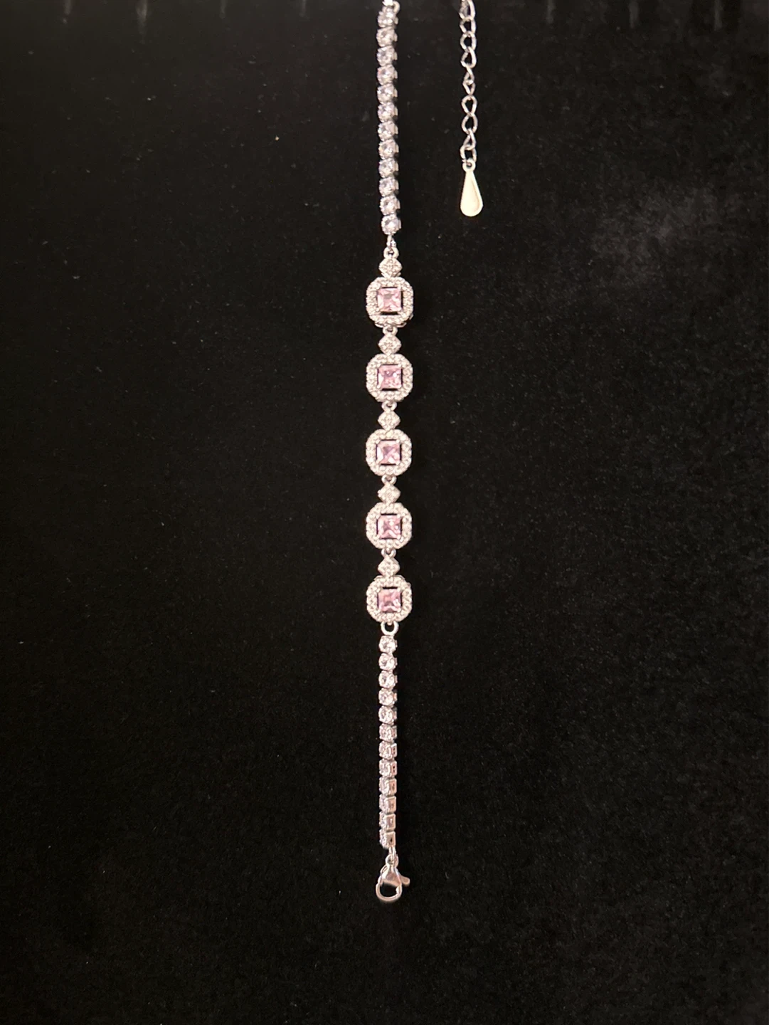 Silver-tone Bracelet with Pink Gems