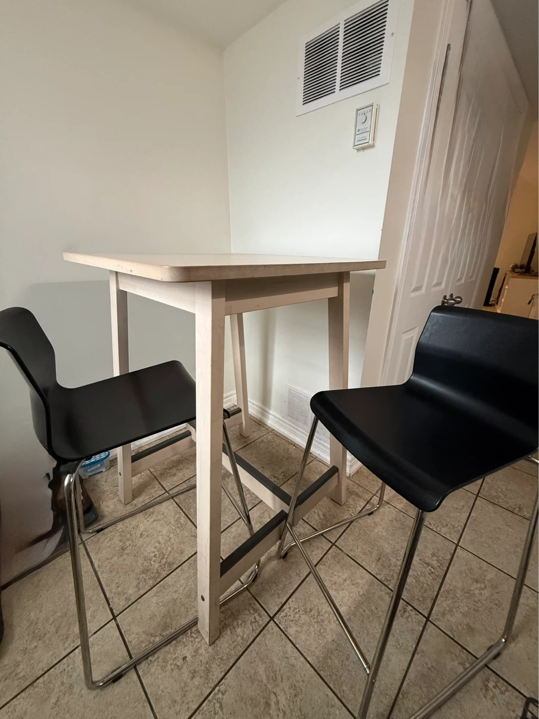 IKEA Bar Table and 2 IKEA Glenn Black Bar Stools