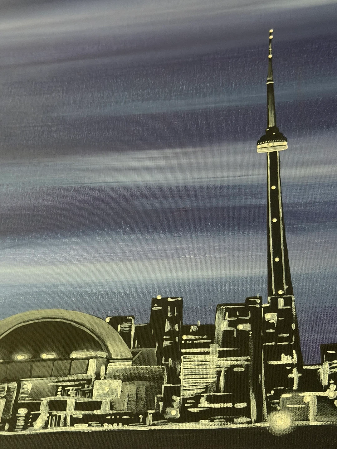 Large Toronto Skyline Moon Painting with Swarovski Crystals - photo 3