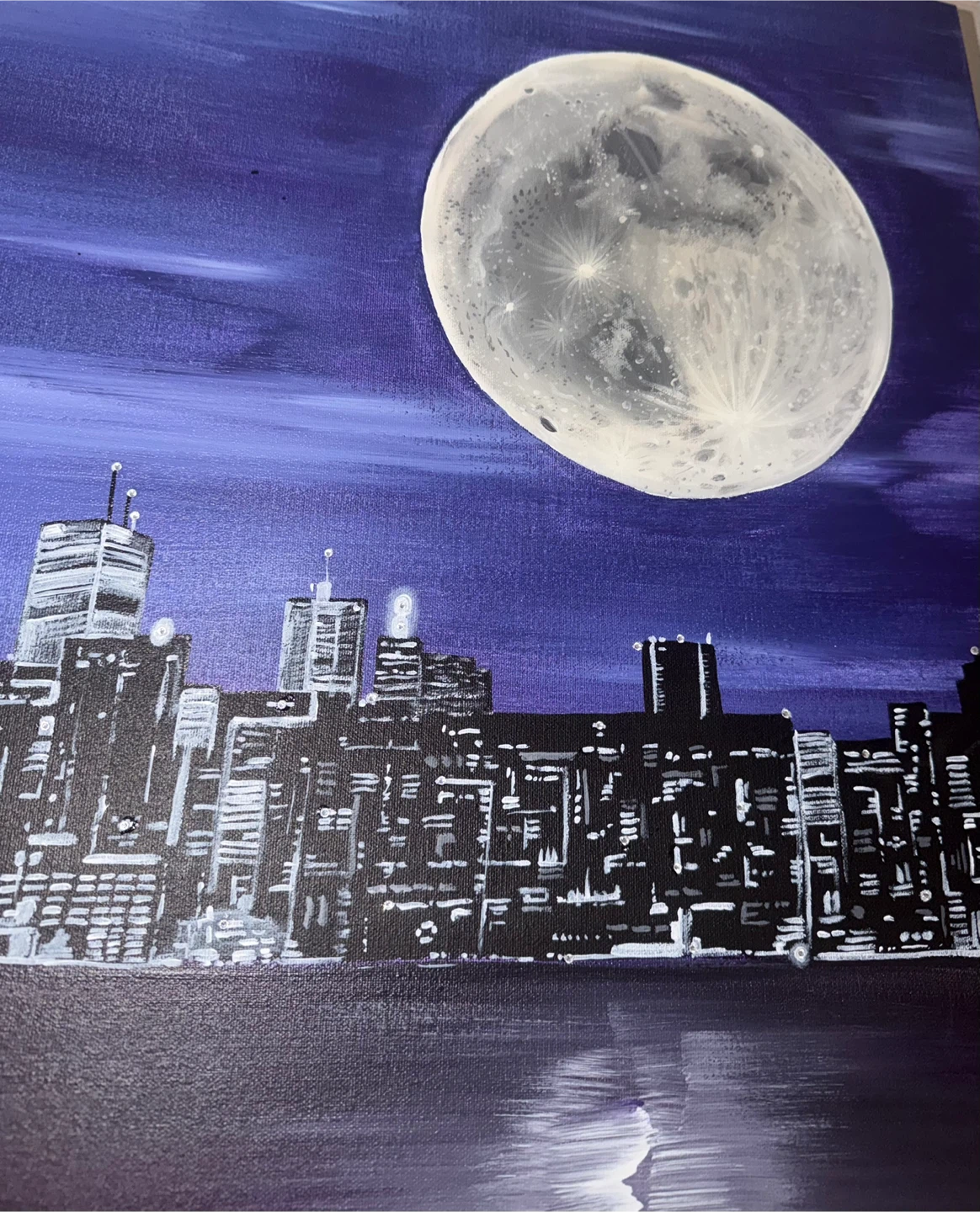 Large Toronto Skyline Moon Painting with Swarovski Crystals - photo 2