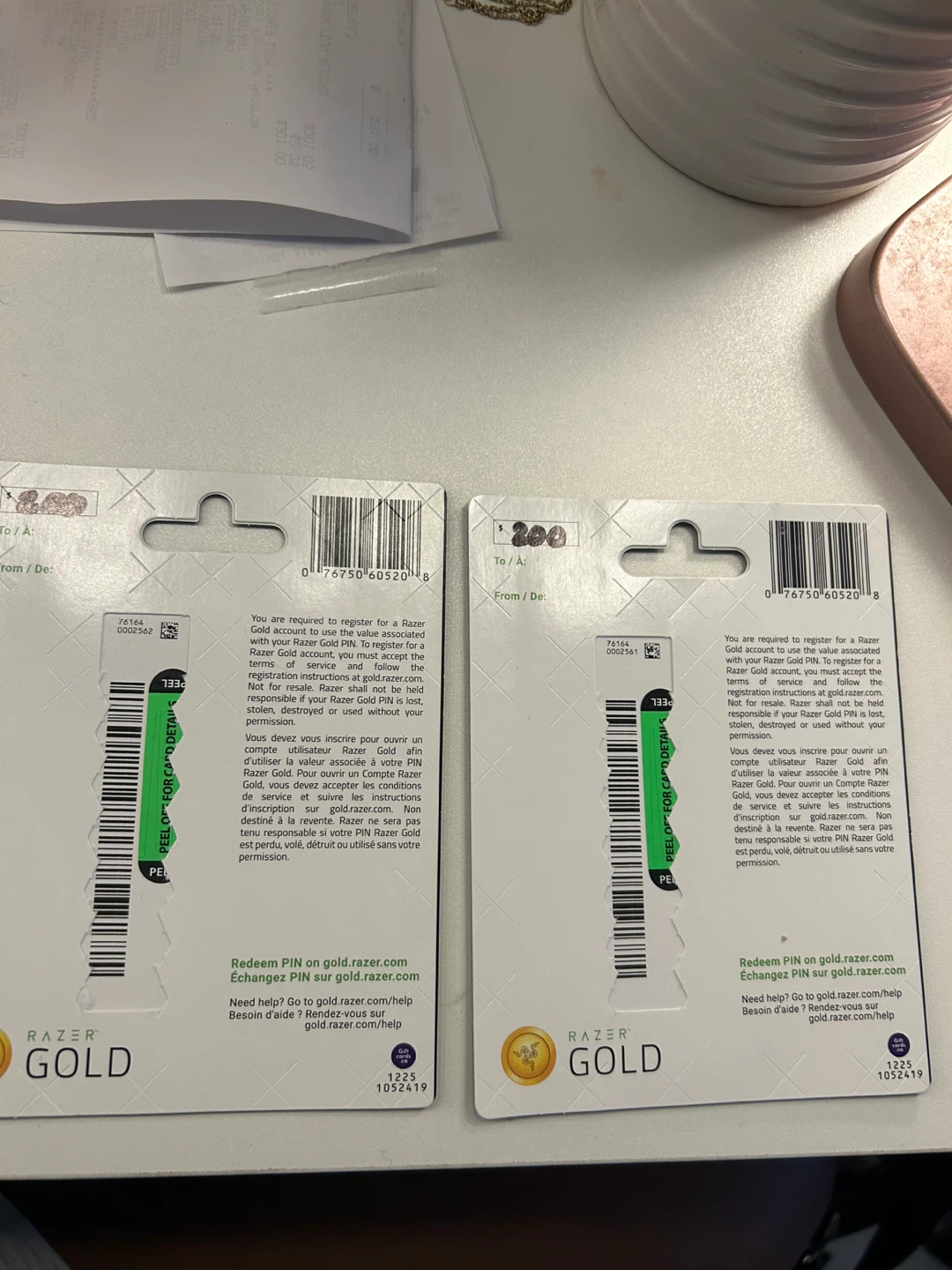 2 x Razer Gold Gift Cards $200 each - photo 2