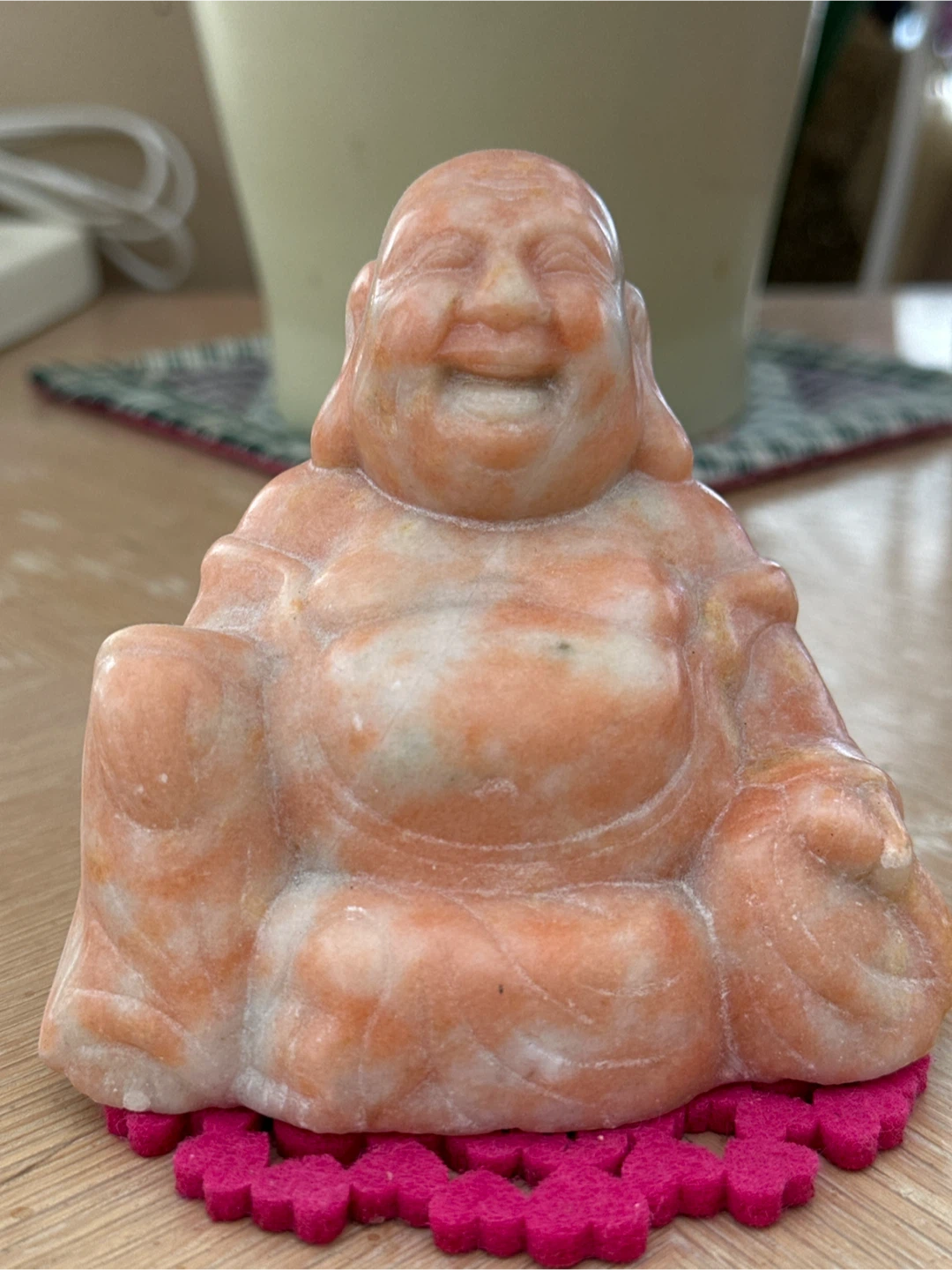 Orange Stone Laughing Buddha Figurine