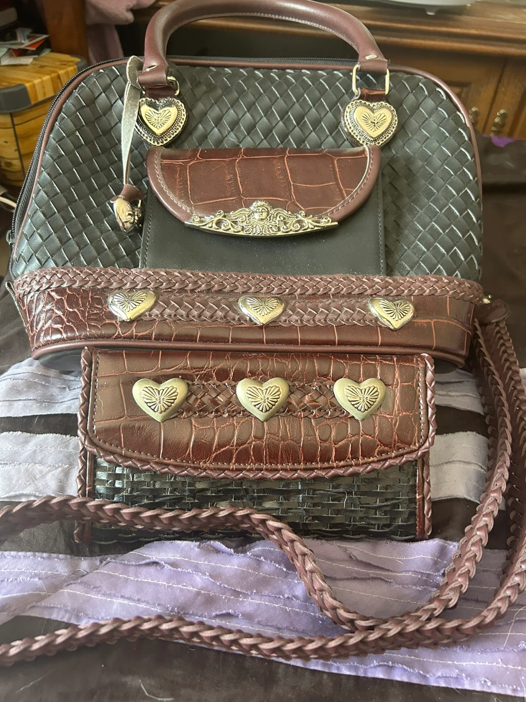 Black Satchel  Handbag with Matching Wallet⚽️