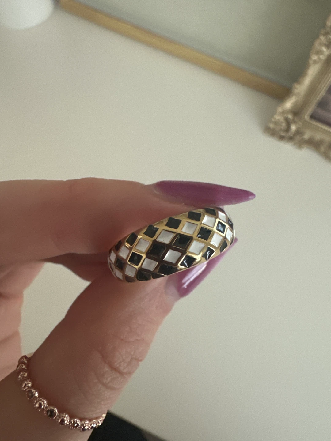 Checkered Enamel Band Ring ⚽️ - photo 2