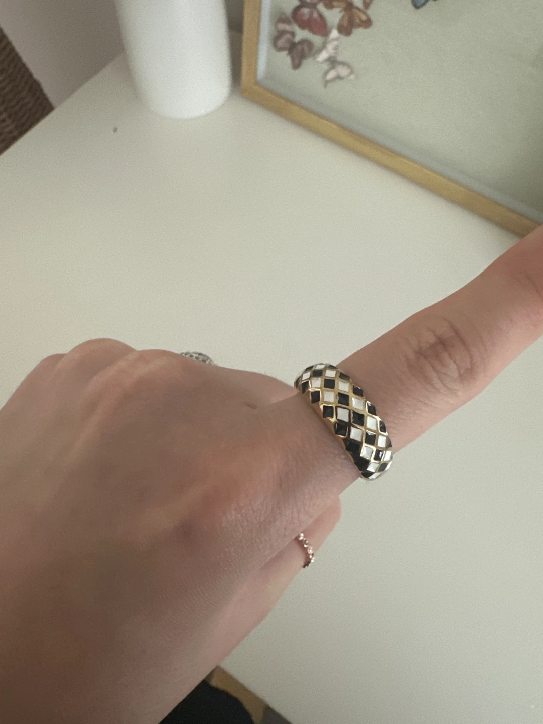 Checkered Enamel Band Ring ⚽️