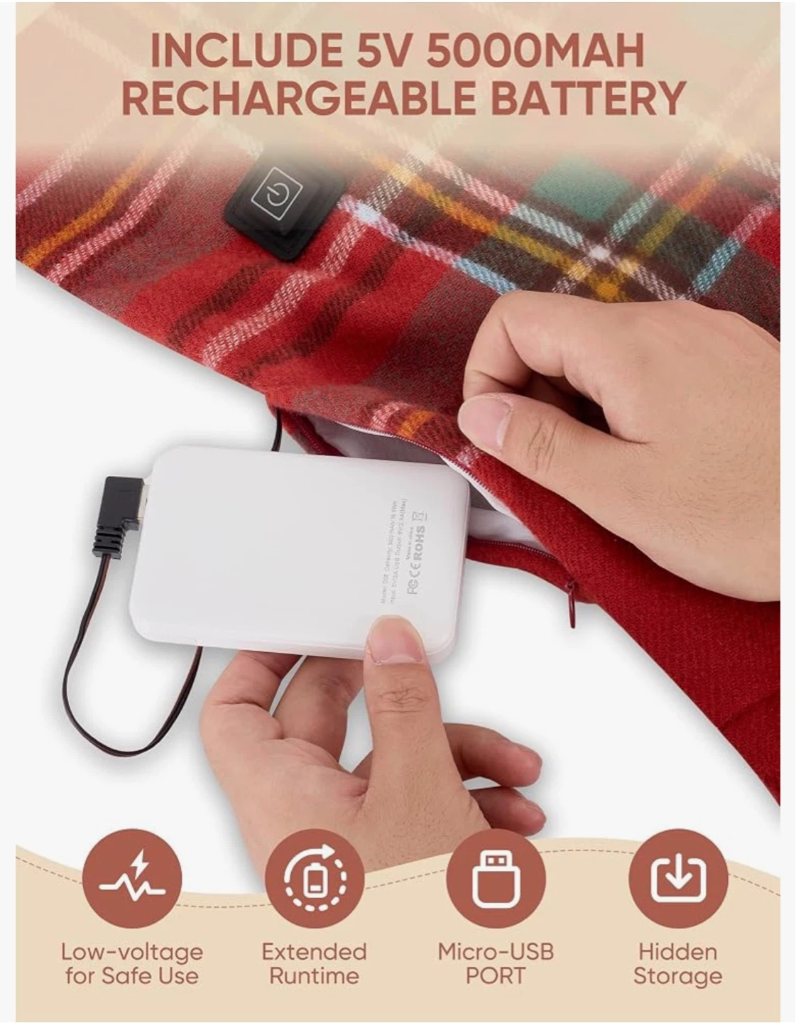 ⚽️ Like new Red Plaid Heated Scarf - photo 3