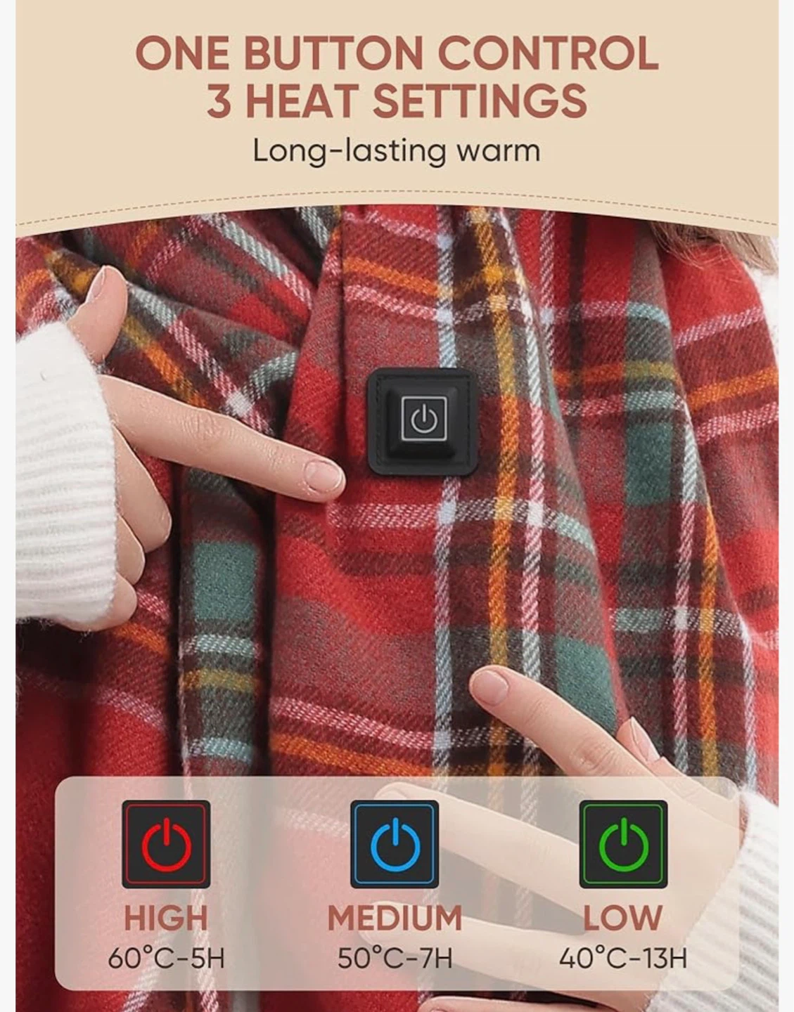 ⚽️ Like new Red Plaid Heated Scarf - photo 2