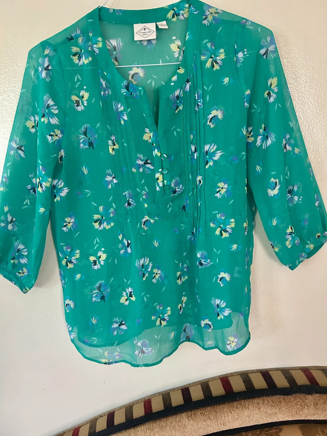 St. John's Bay Green Floral Chiffon Blouse