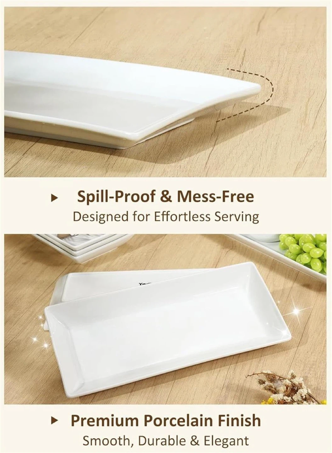 Set of 4 White Rectangular Porcelain Serving Platters - photo 3