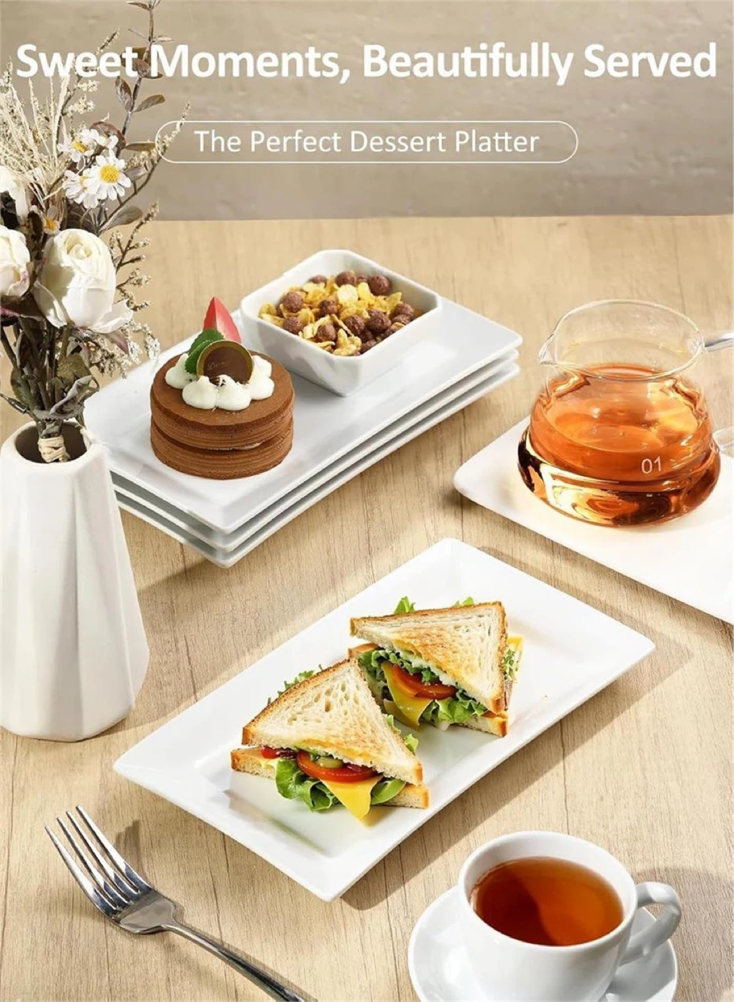 Set of 4 White Rectangular Porcelain Serving Platters - photo 5
