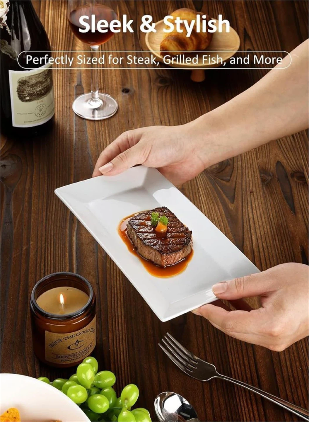 Set of 4 White Rectangular Porcelain Serving Platters - photo 4