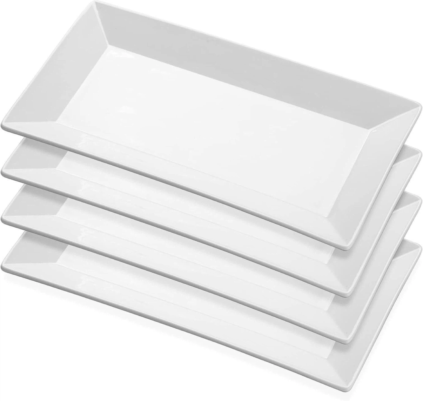 Set of 4 White Rectangular Porcelain Serving Platters
