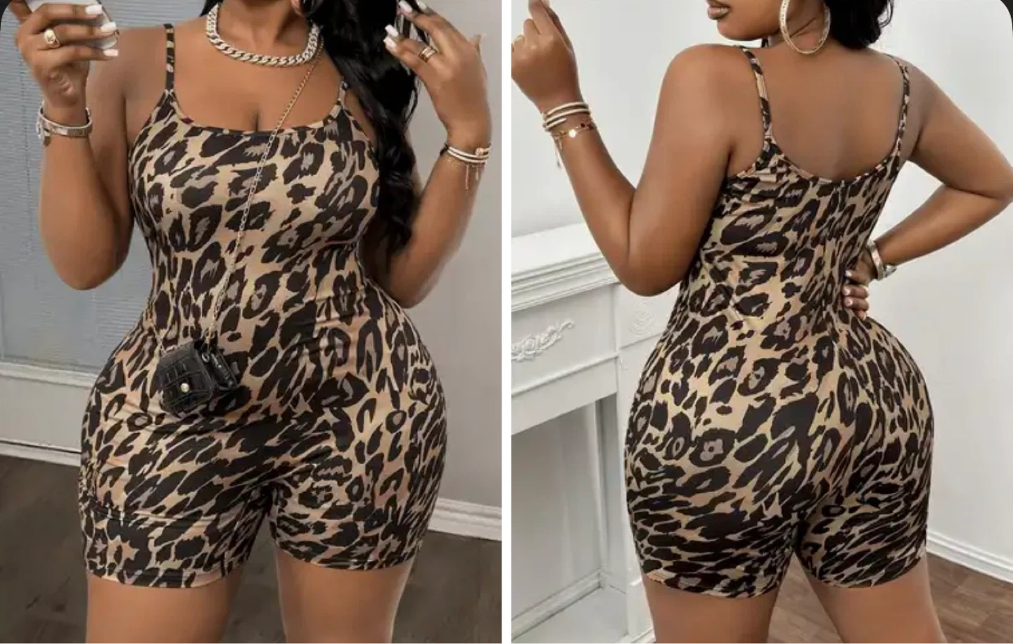 Plus Size Leopard Print Spaghetti Strap Romper. Size 3XL