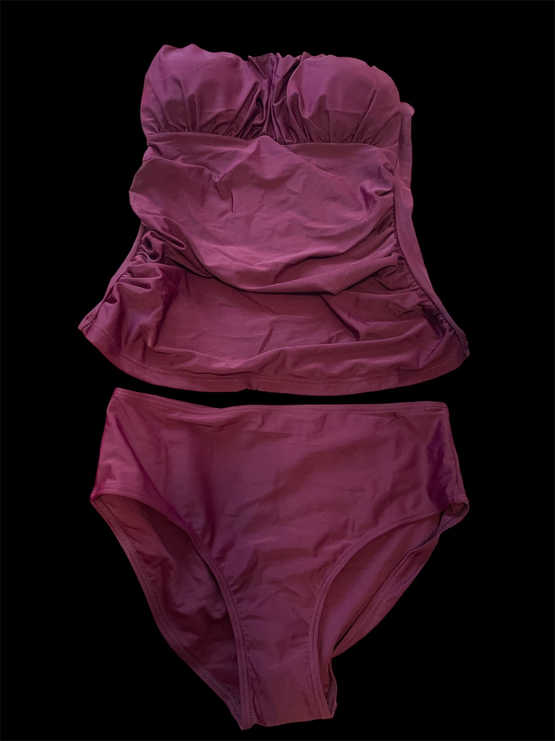⚽️ New Plum Ruched Strapless Tankini Set M - photo 4