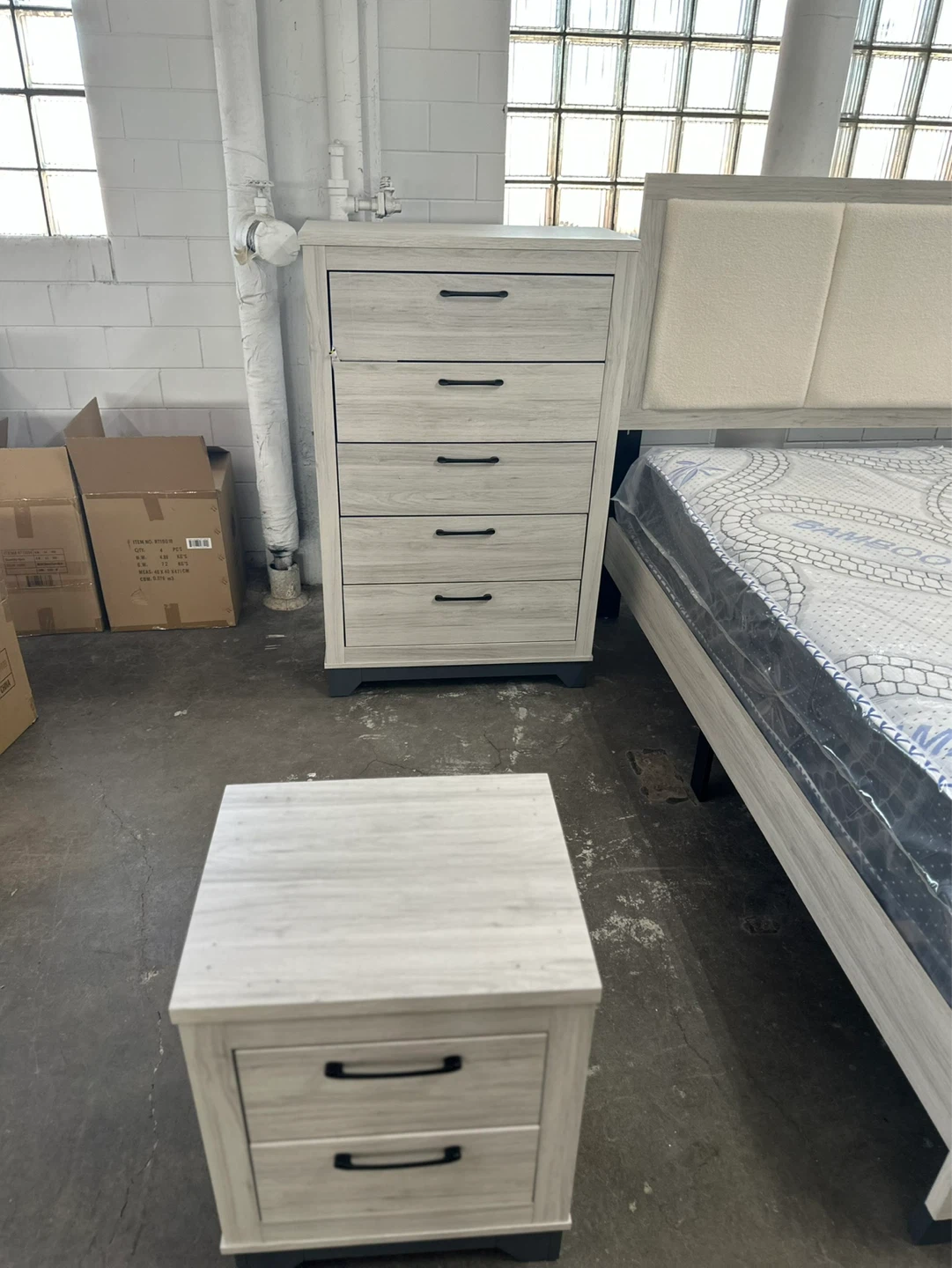 4 piece queen/ king set bed frame dresser mirror nightstand - photo 2