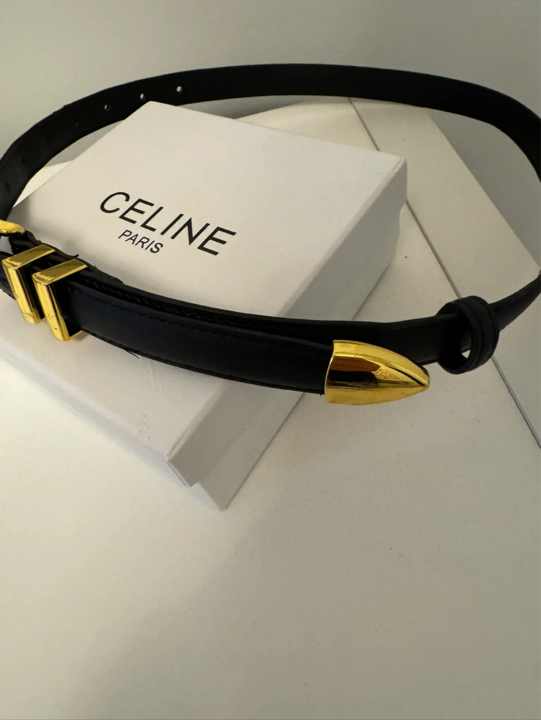 CELINE PARIS Black Leather Belt with Gold Hardware - photo 2