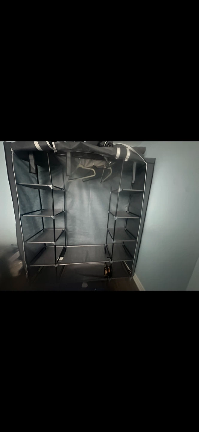 Grey Portable Wardrobe with Shelves