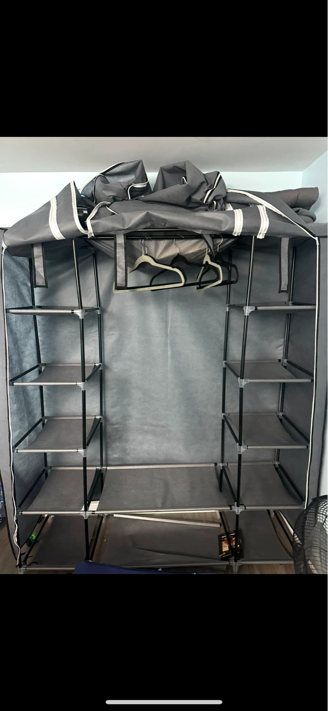 Grey Portable Wardrobe with Shelves - photo 2