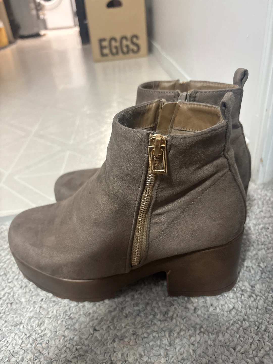 Grey Ankle Boots with Side Zipper
