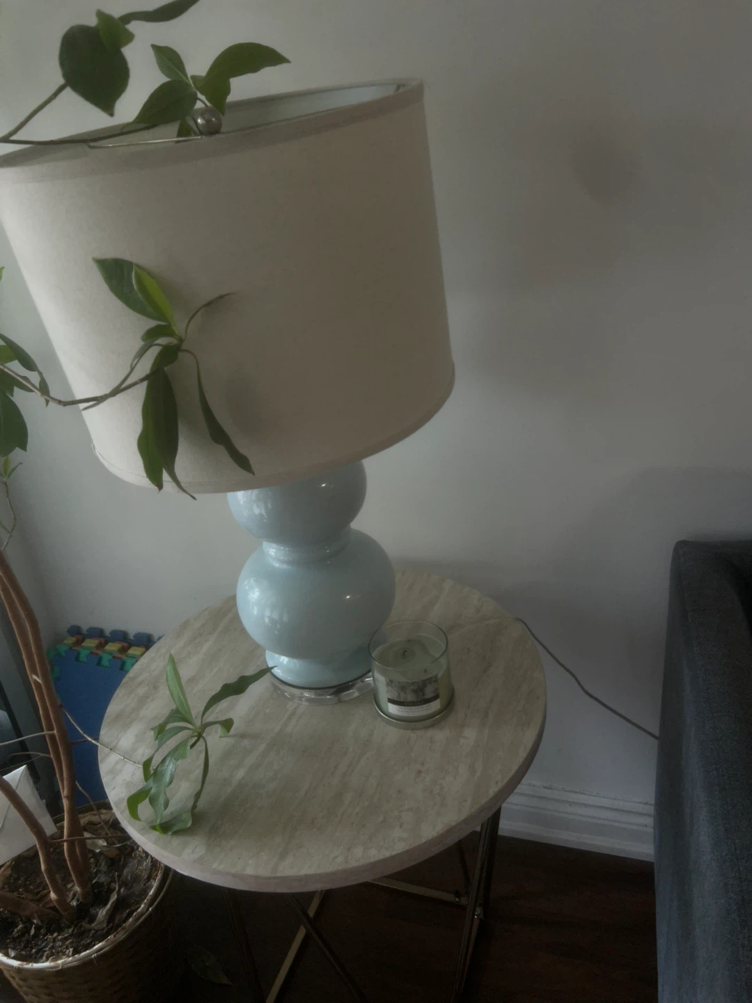 Light Blue Table Lamp with Cream Shade - photo 2