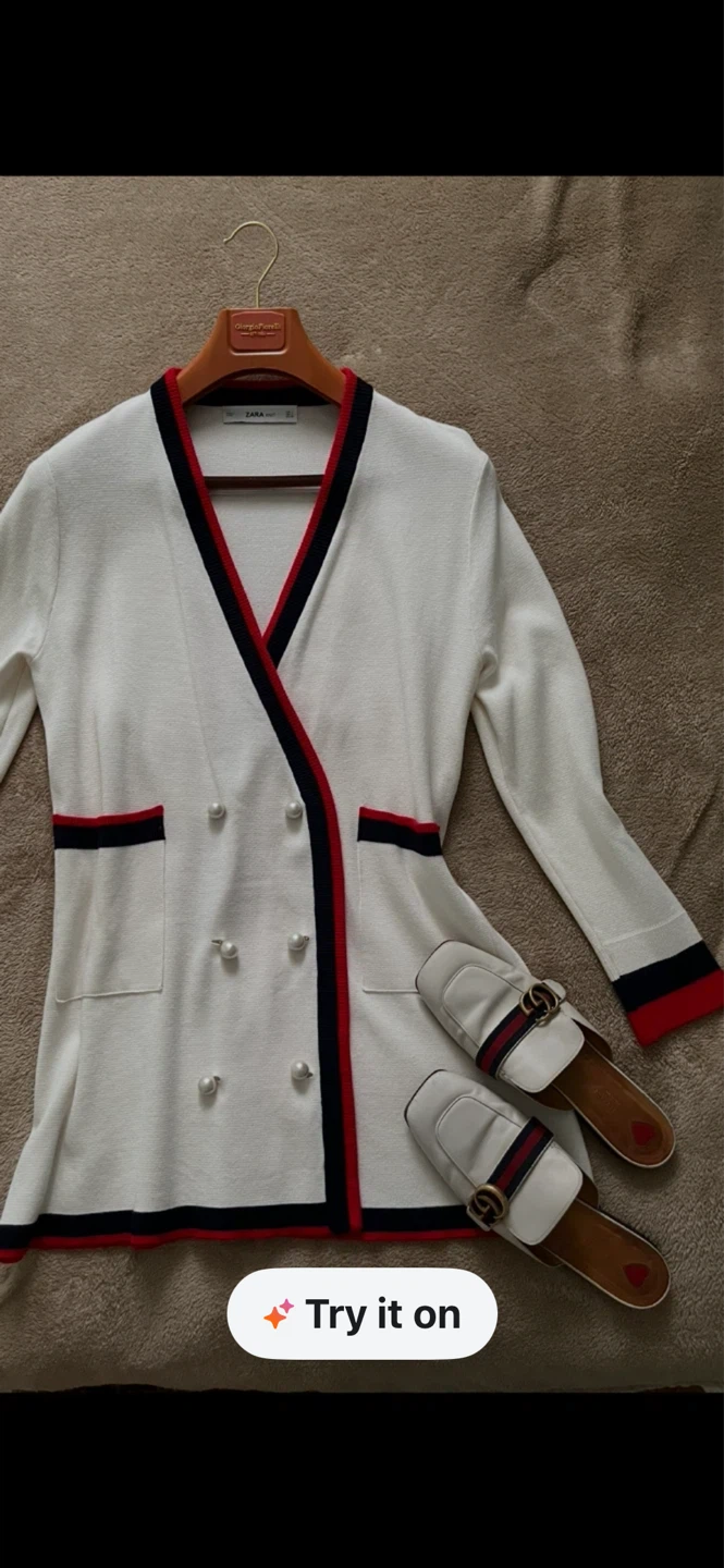 ⚽️Zara Knit Breasted Cardigan Dress - White/Red/Navy