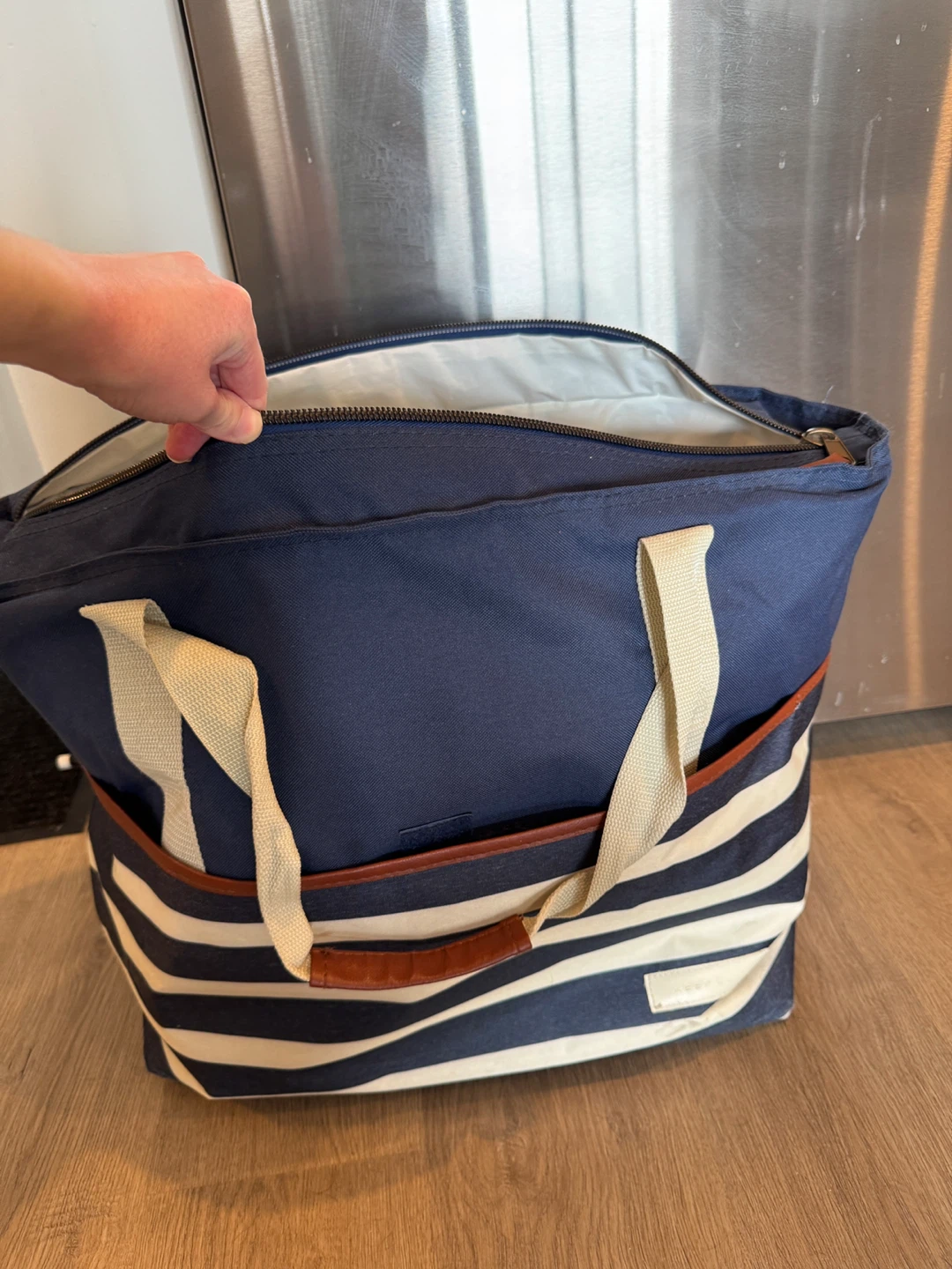 Navy and White Striped Cooler Tote Bag - photo 2