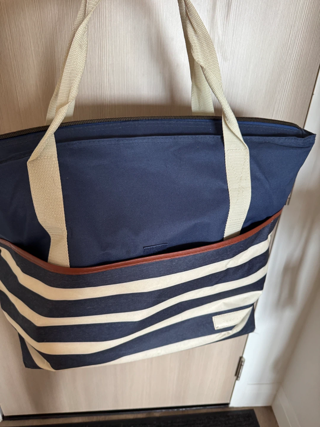 Navy and White Striped Cooler Tote Bag