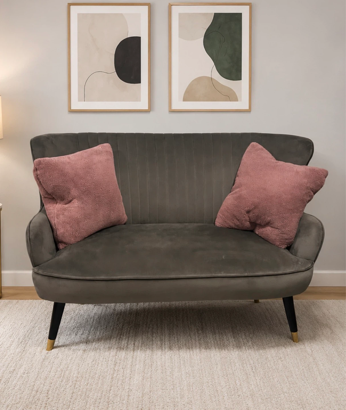Dark Grey Velvet Loveseat
