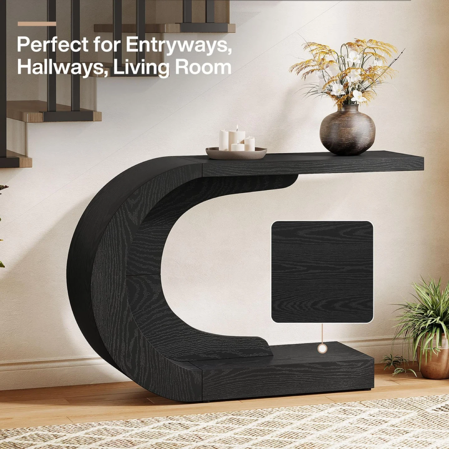 New Black C-Shaped Console Table