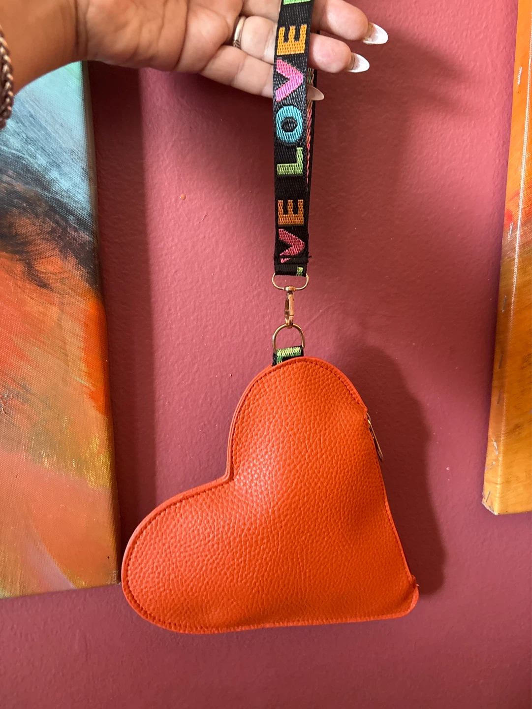 ⚽️ Vegan Leather Orange Heart Shaped  Purse with "LOVE" Lanyard