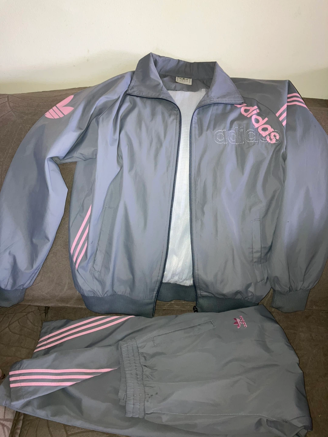 Adidas Tracksuit Set Grey Pink Size Small