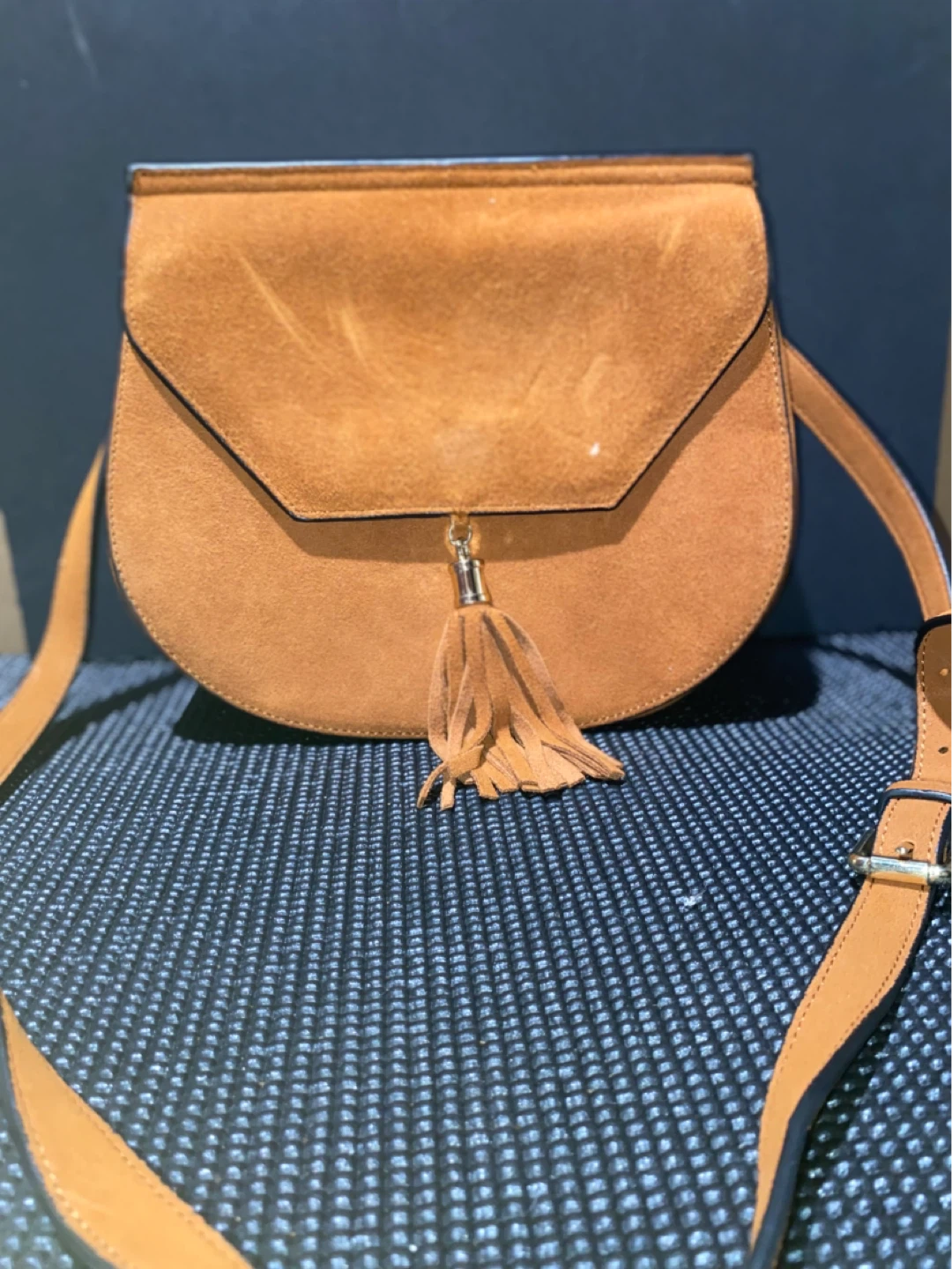 Tan Suede Crossbody Bag with Tassel