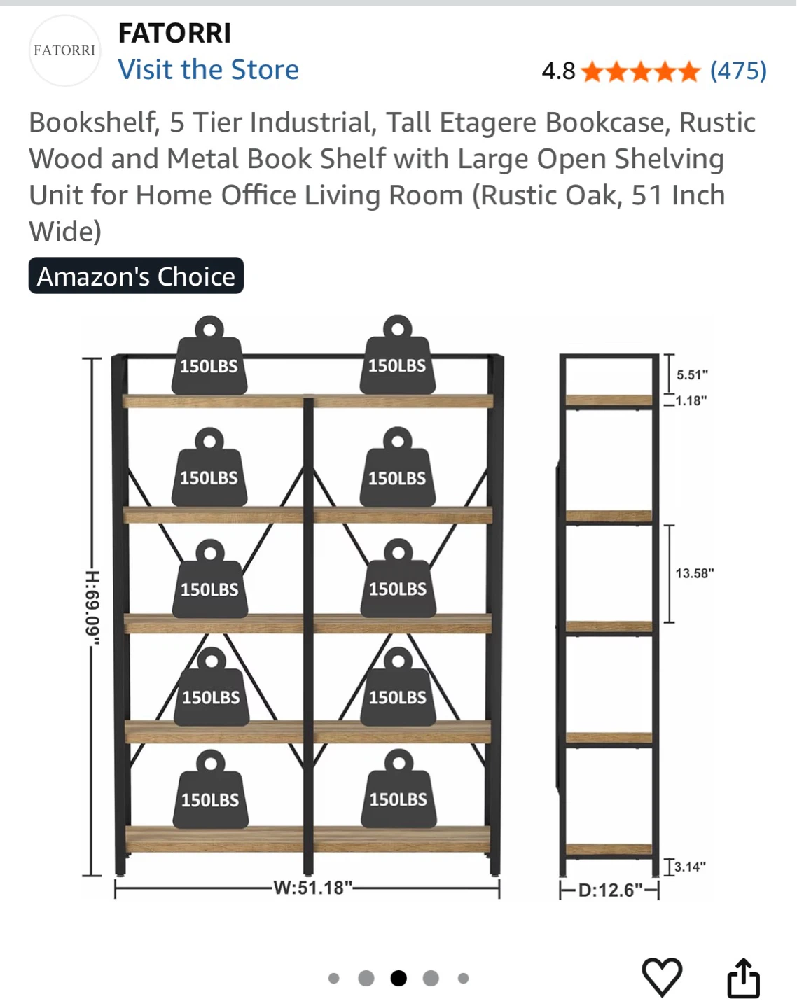 FATORRI 5 Tier Industrial Bookshelf - photo 2