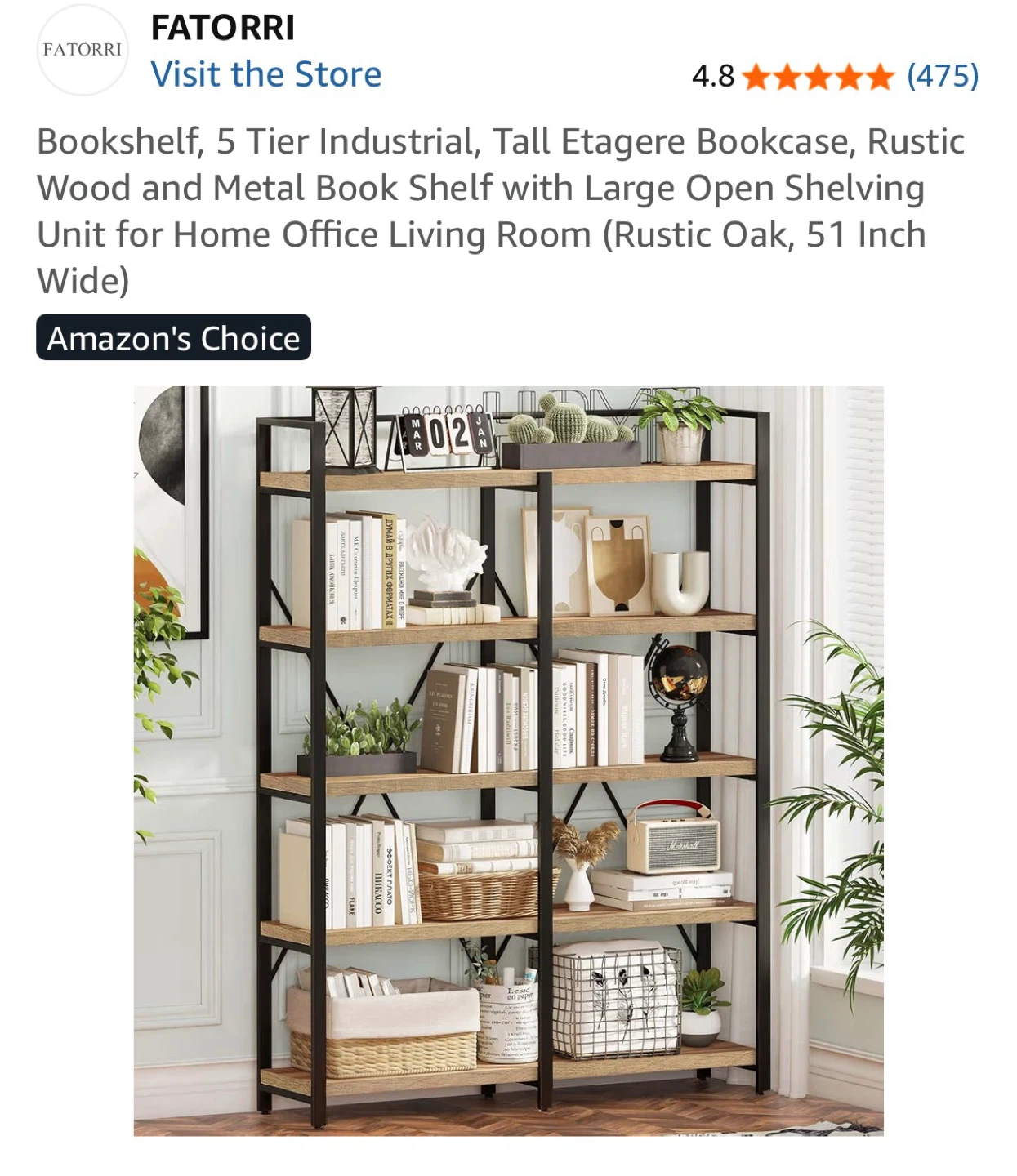 FATORRI 5 Tier Industrial Bookshelf