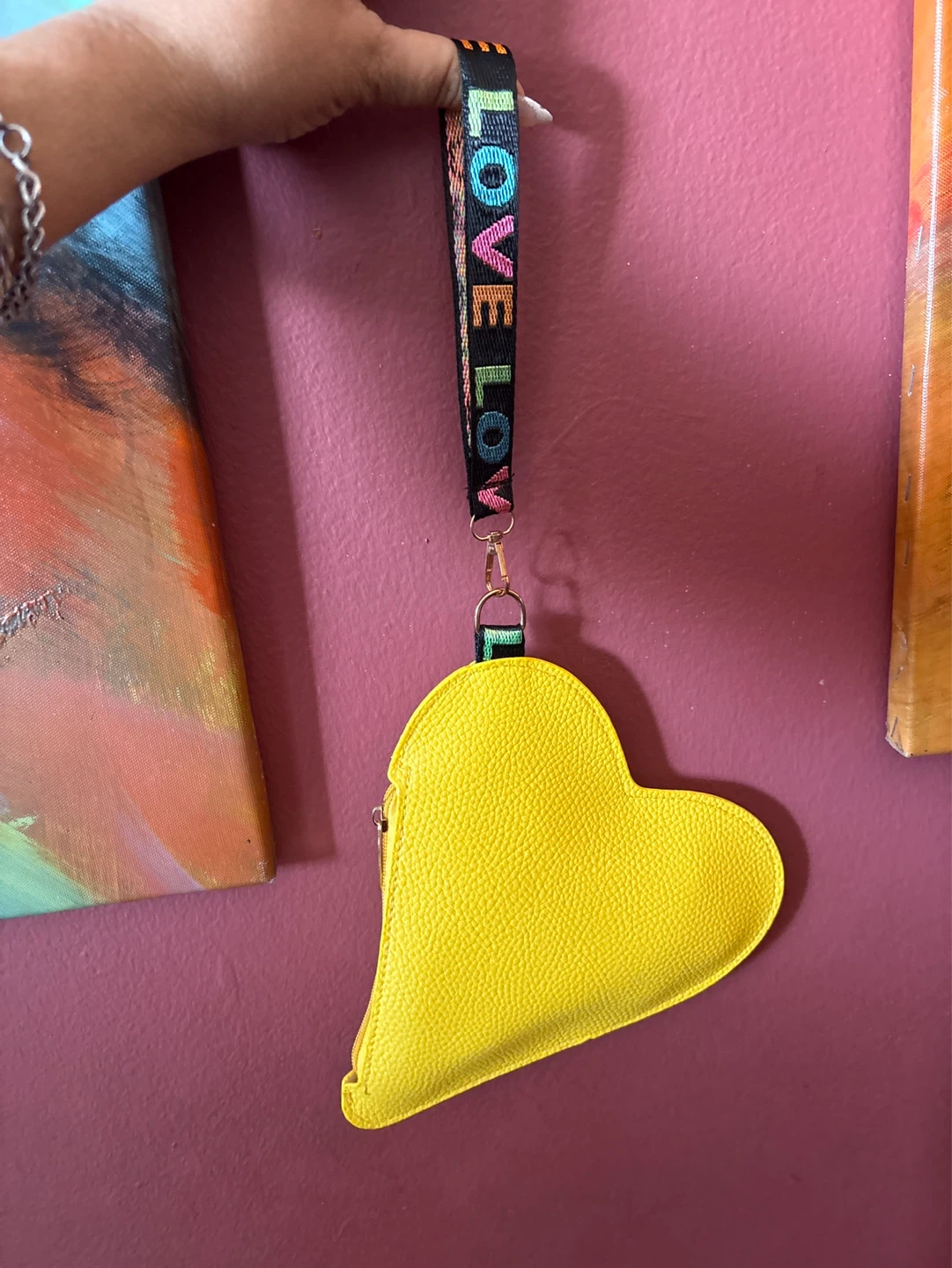 ⚽️ Vegan Leather Yellow Heart Shaped clutch LOVE" Wrist Strap - photo 2