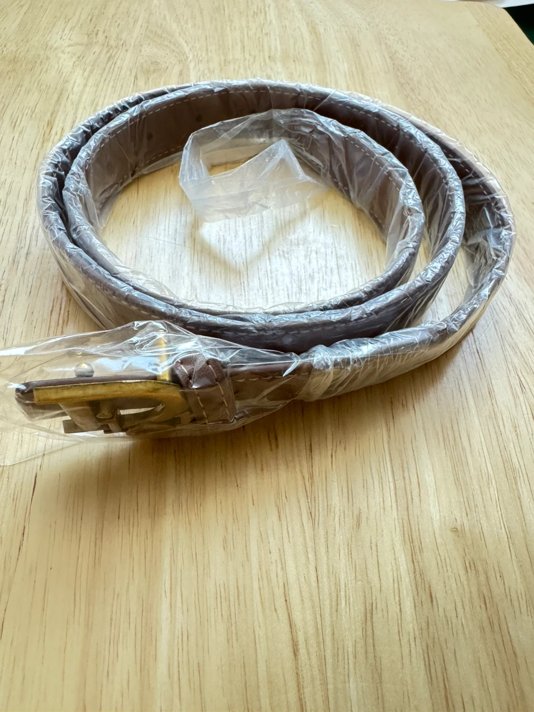 Brown Leather Belt with Gold Buckle