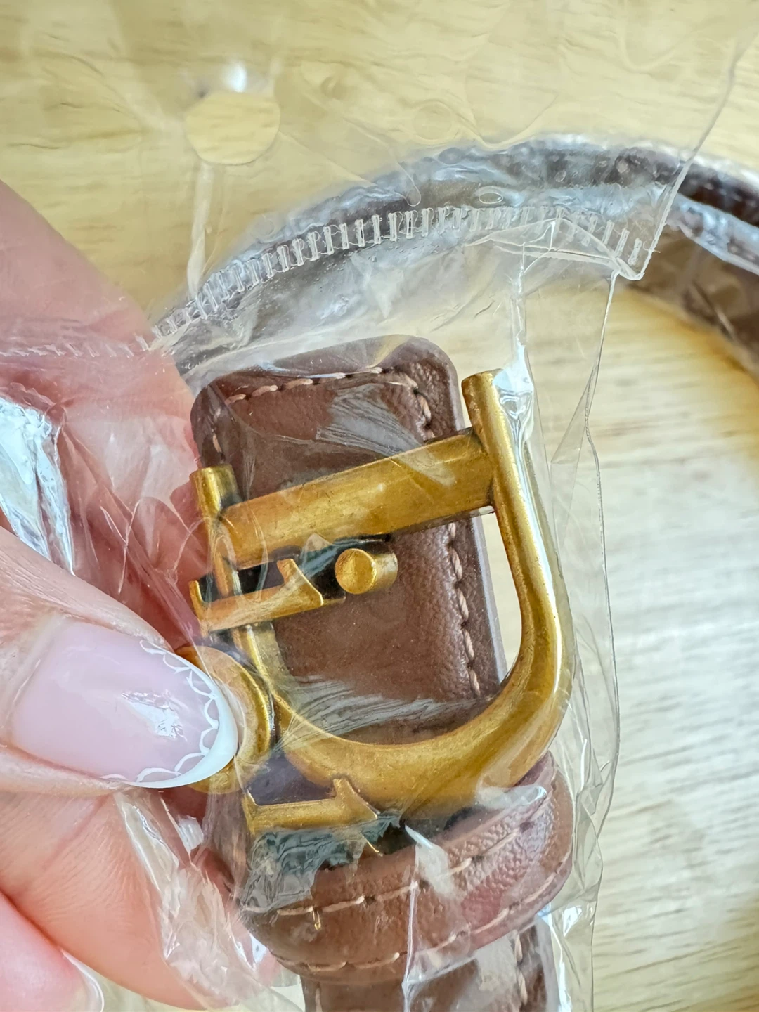 Brown Leather Belt with Gold Buckle - photo 3