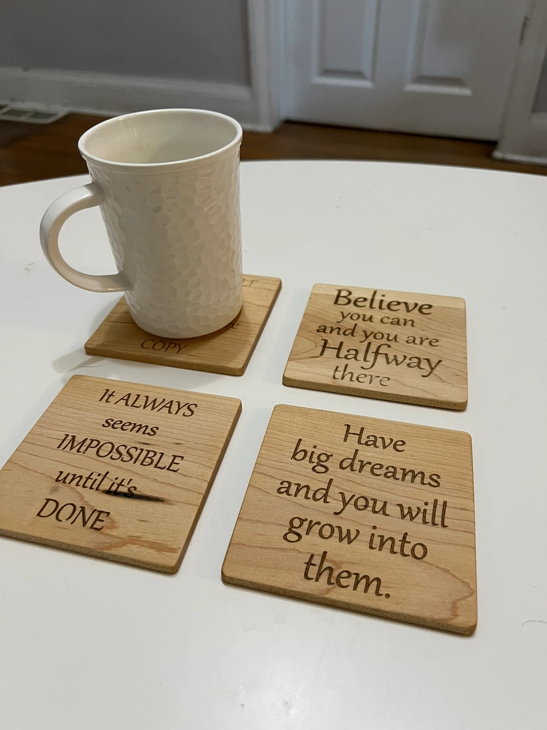 ⚽ Set of 8 Wooden Inspirational Quote Coasters - photo 3
