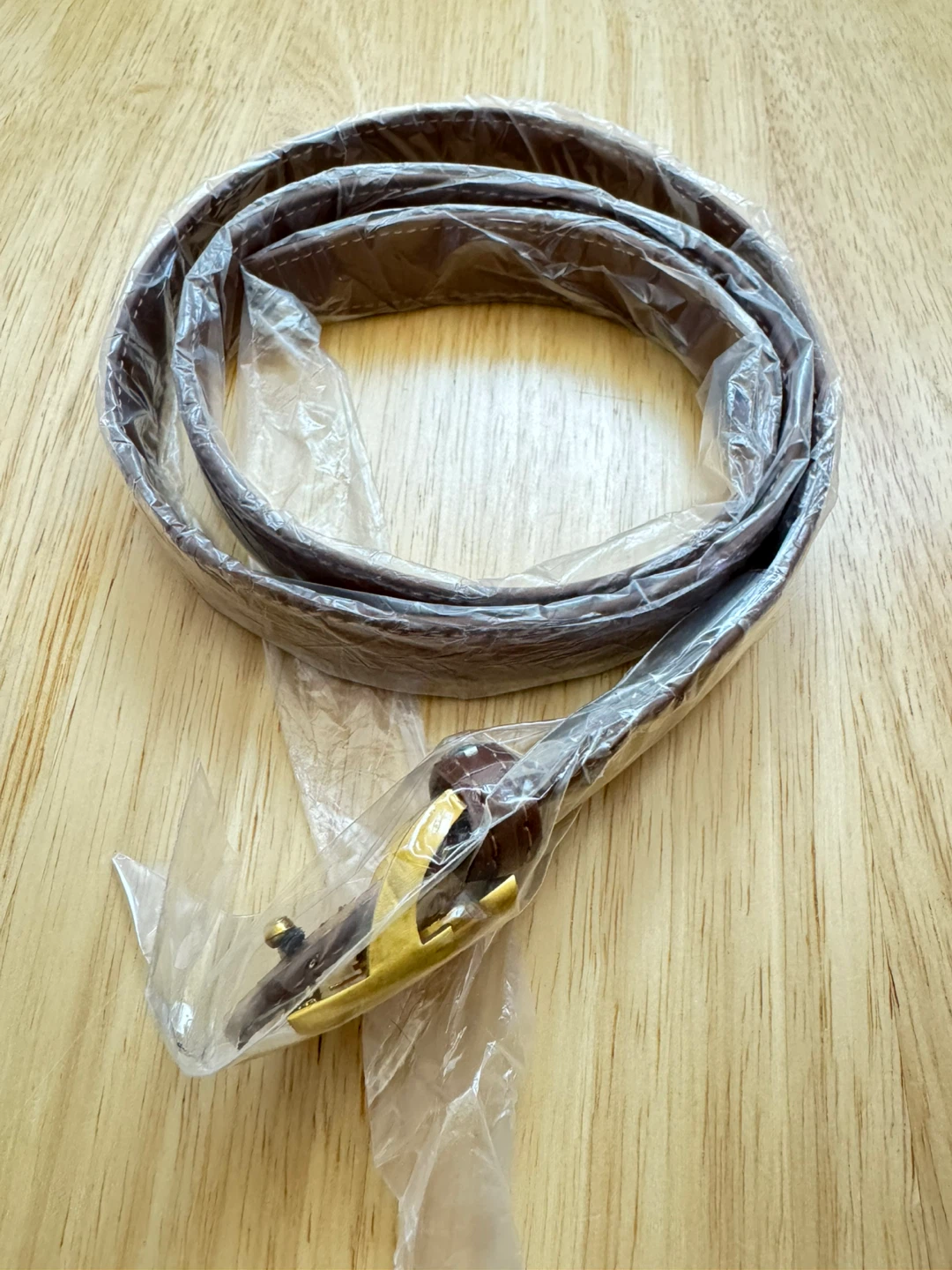 Brown Leather Belt with Gold Buckle