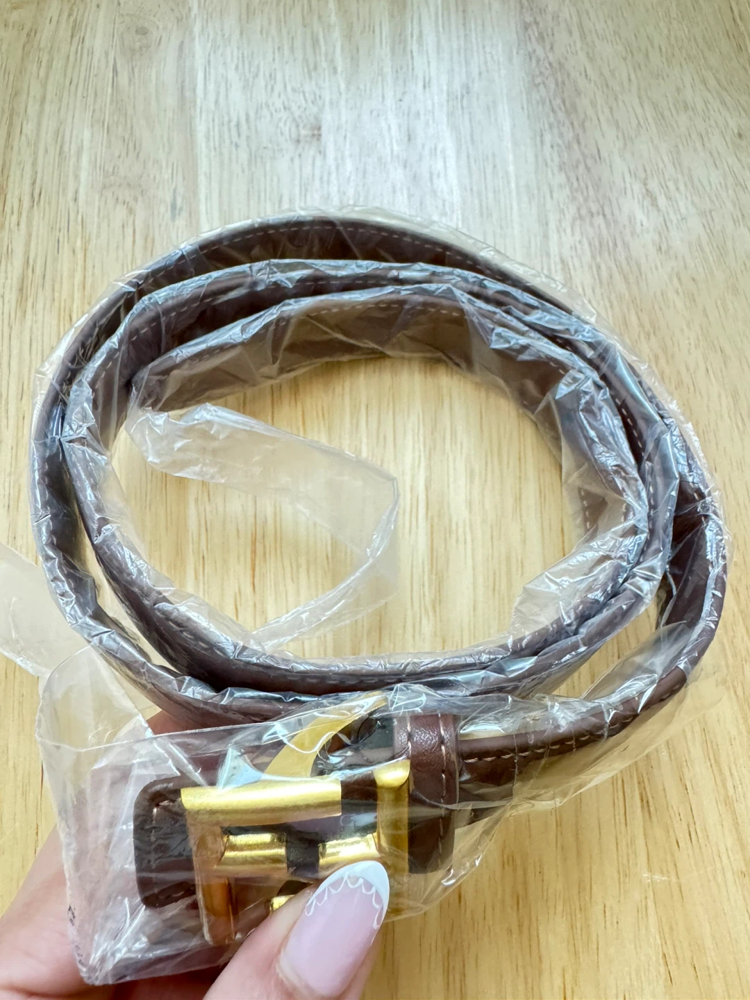 Brown Leather Belt with Gold Buckle - photo 3